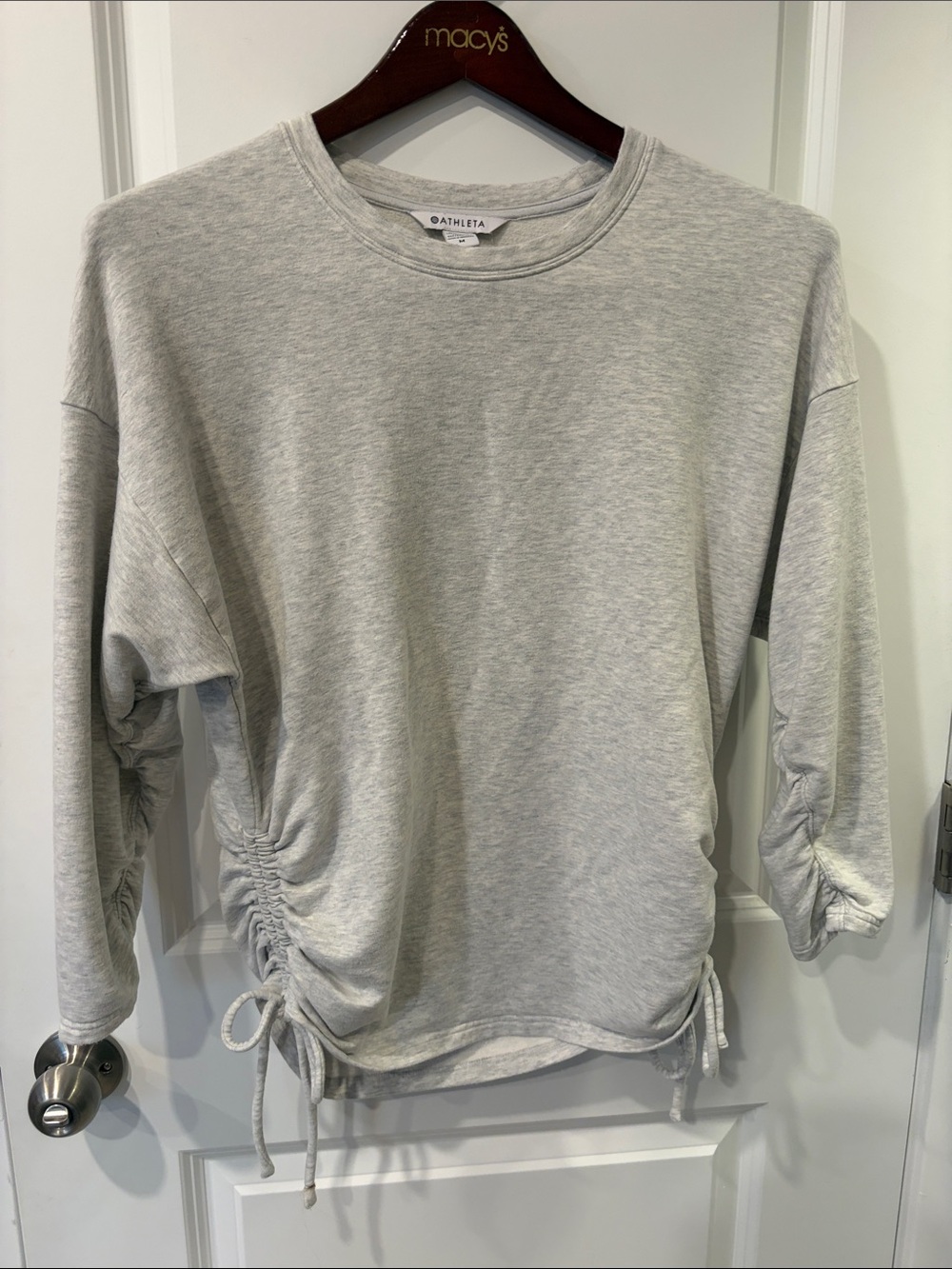 Athleta Heather Light Gray Ruched Side-Drawstring Sweatshirt